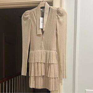 Sabina Musayev Cream Long-Sleeve Tiered Dress